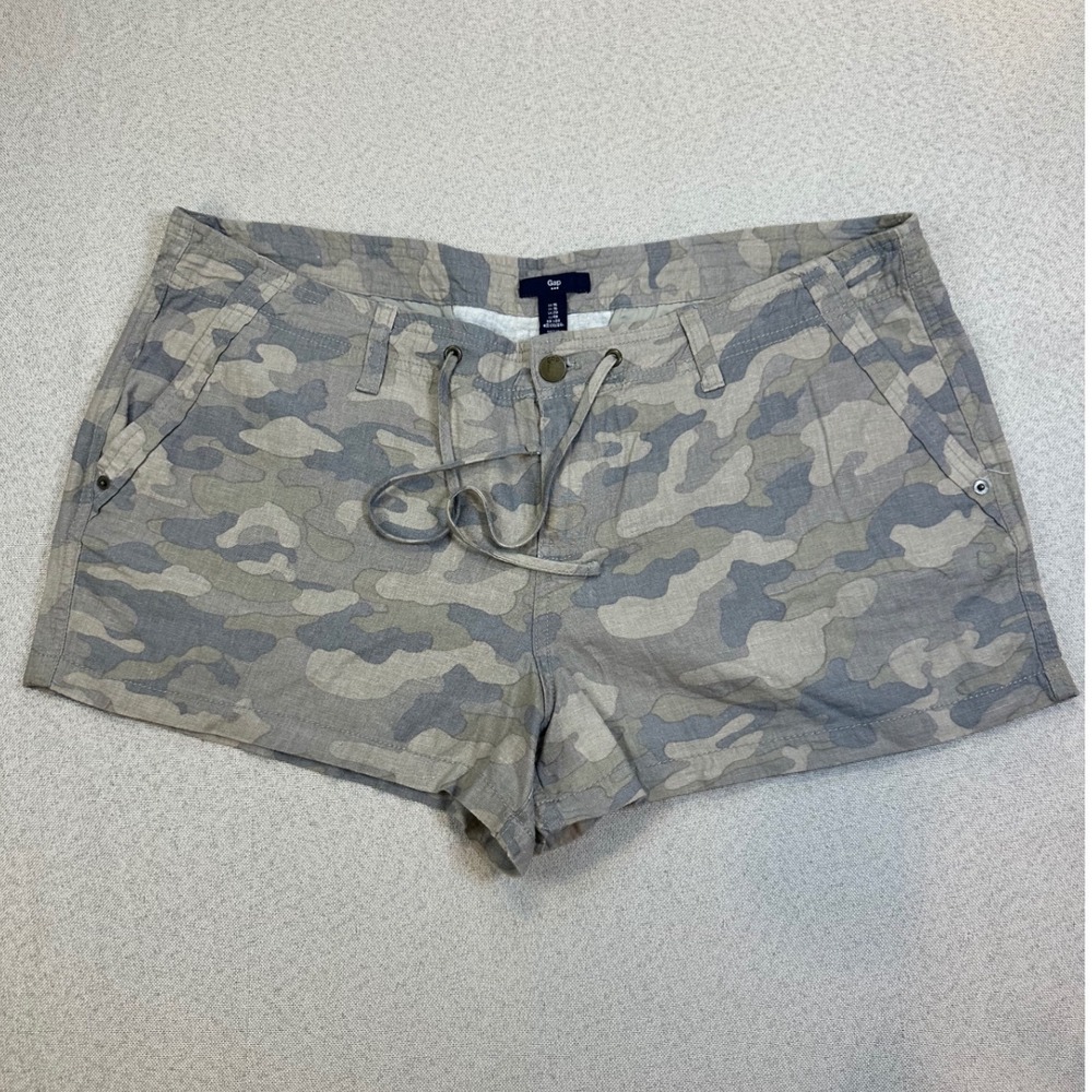 Gap Camo Shorts Womens 16 Green Linen Blend  Pull-On Drawstring Casual Y2K